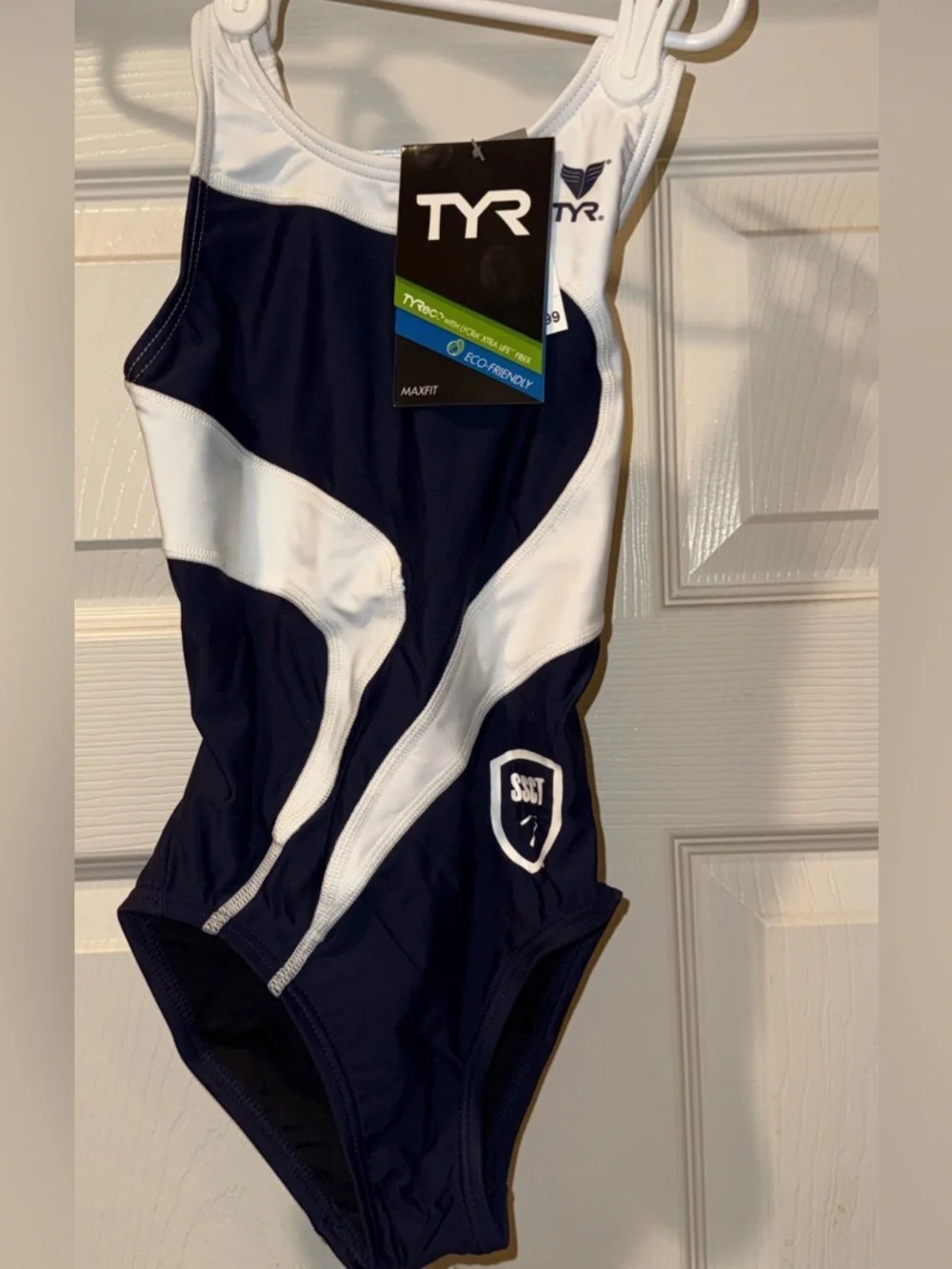TYR Girl's Alliance T-Splice Maxfit Swimsuit - Navy/White - Size 22
